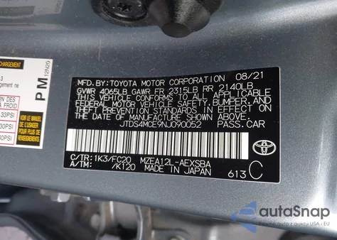 2022 Toyota Corolla Se from USA, damaged, VIN JTDS4MCE9NJ090052